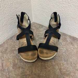 Elegant Black and Tan Women's Wedge Sandals
